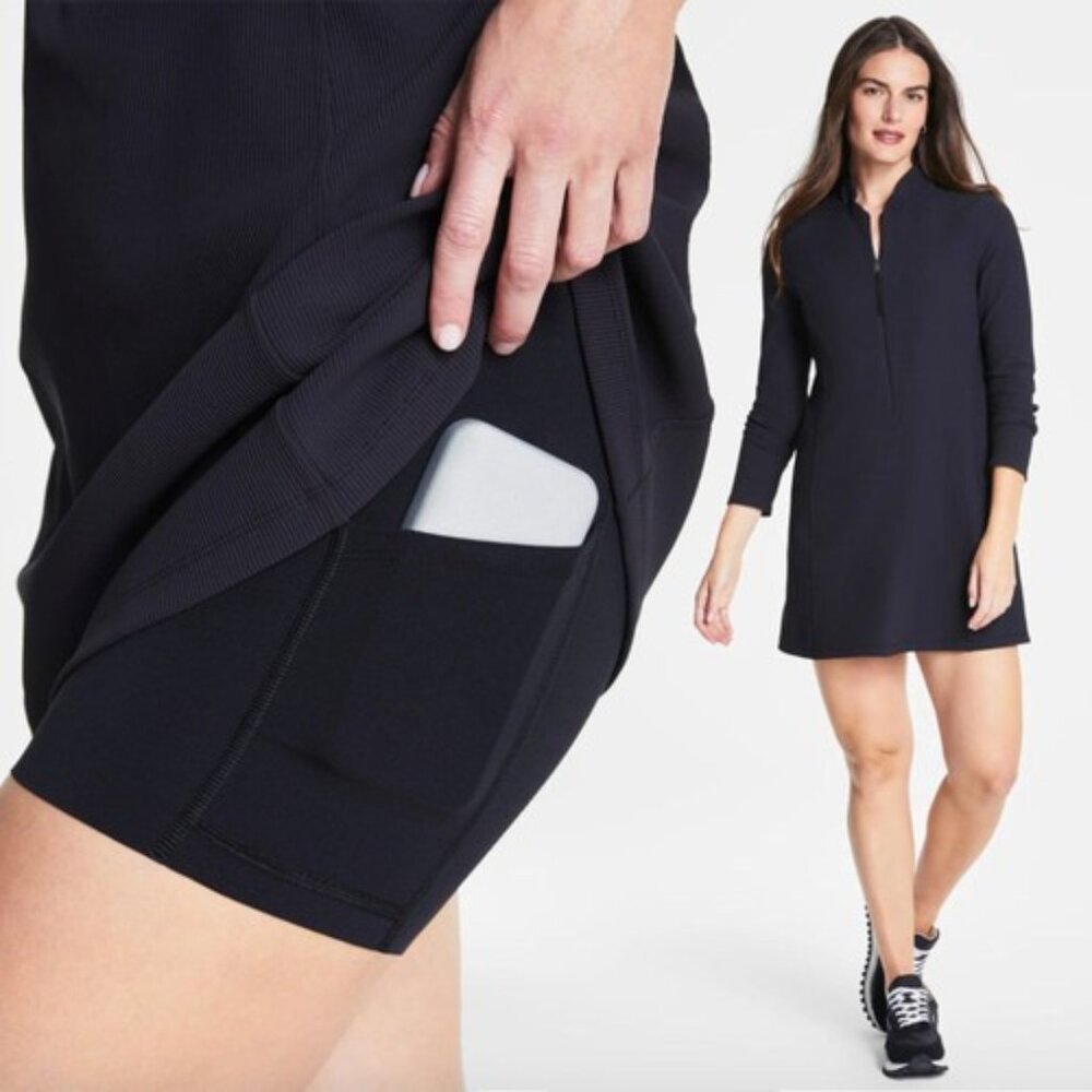 Spanx Booty Boost Ribbed Half Zip Long Sleeve Dress S/P